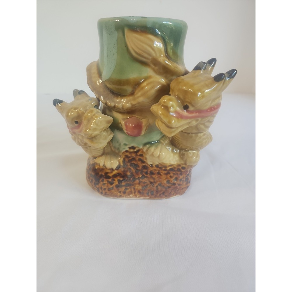 Vintage Majolica-style Ceramic Dragon Planter 6 X 6 X 3.5 Inches Handpainted